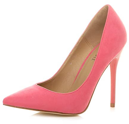 Ajvani Womens Ladies high Heel Pointed Court Smart Party Work Shoes Pumps , Pastel Coral Suede, 3 UK