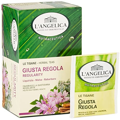 L'Angelica, Tisana Funzionale La Giusta Regola, Favorisce la Quotidiana Regolarità, Infuso con Estratti di Rabarbaro, Liquirizia, Finocchio e Malva, Vegan, Formato: 18 Filtri