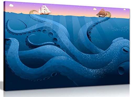 Bathroom Wall Decor Octopus Canvas Wall Art Picture Print (30x20in)
