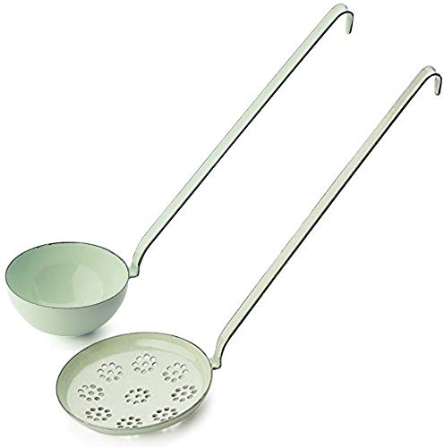 Riess Classic Backschaufel Plus Schöpflöffel Kelle Set Emaille-Kochgeschirr zum Hängen (nilgrün)