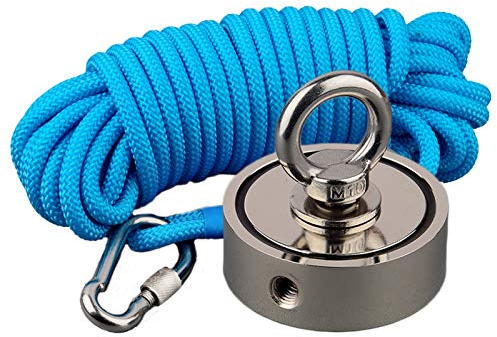 Mutuactor Kombinierte 400kg Doppel-Seiten vertikale magnetische Anziehungskraft Kraft Angeln Neodymmagneten mit 10m Seil, finden Sie die Kraft des Schatzes im Fluss…