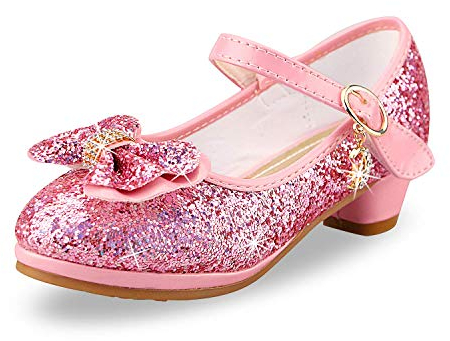 Scarpe Principessa Bambina Tacco Decollete Paillettes Glitterate Tacchi Ragazze 29 EU, Rosa