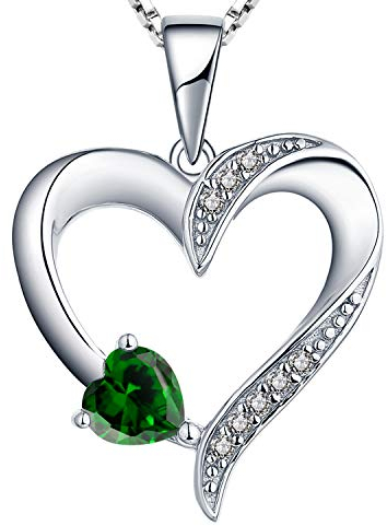 YL Kette Herz Damen Halskette Silber 925 mit Mai Geburtsstein Grün Zirkonia Anhänger für Frauen
