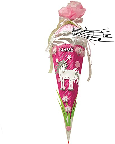 mit Sound Effekt - Schultüte - BASTELSET - Einhorn - 85 cm - inkl. Name - mit Holzspitze - Zuckertüte Roth - ALLE Größen - 6 eckig Mädchen Pferde Blumen Einhö..