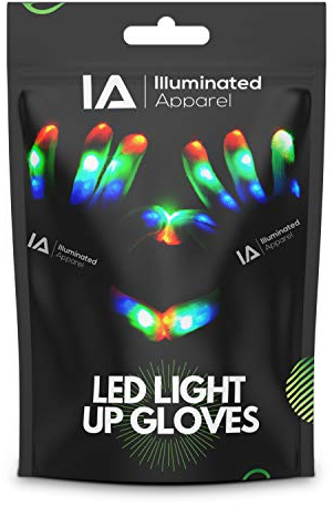 Illuminated Apparel Kinder-Handschuhe mit LED-Licht, blinkend, für Halloween-Party, Festival, Schwarz , 14+ Years