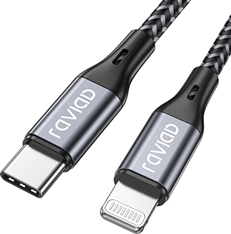 RAVIAD USB C to Lightning Cable 2M, MFi Certified iPhone Fast Charger - Nylon PD Fast Charging Compatible with iPhone 14 13 12 11 Pro Max Mini X XS XR 8 8Plus - Grey