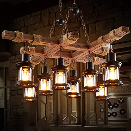 E27 Hanfseil Hängelampe Retro Pendelleuchte Loft Holz Kronleuchter Industrielle Metall Hängeleuchte Internet Cafe Pendellampe Verstellbare Höhe Restaurant Beleuchtung Retro 8 Lampe