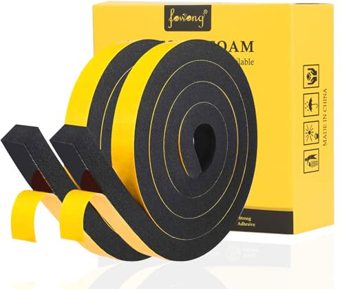 fowong Joint en Mousse Autocollant - Joint Épais en Bande 25mm(l) x 20mm(H) x2m(L) X 2 Rouleaux - Isolation Phonque et Antichoc - Anti Froid et Coupe-Vent - Mousse Noir Film Jaune