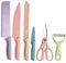 La Moustache - Set di Coltelli 6 Pezzi da Cucina Professionali Affilato, Inossidabile e Antiaderenti, Forbici, Pela Verdure, Impugnatura Ergonomica e Prova di Calore (Multicolore)