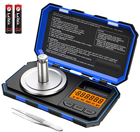 Brifit Feinwaage, 50g /0.001g Digitalwaage Taschenwaage, Schmuckwaage, Goldwaage, Präzisionswaage Milligrammwage Mit 50g Kalibriergewicht und Pinzette, Tara & Auto Off Funtion, 6 Einheiten(Blau)