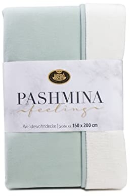 Gözze - Gemütliche Kuscheldecke, Pashmina Feeling, Wendbar, 460 g/m², 150 x 200 cm - Aqua