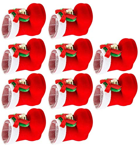 CHAMEEN Nikolausstiefel 10pcs, Weihnachtsstrümpfe zum Befüllen, Süßigkeiten Weihnachtsstrumpf, Weihnachtsdeko Mini Nikolausstiefel, Weihnachtsstiefel Set Samt und Plüsch, Weihnachtssocken