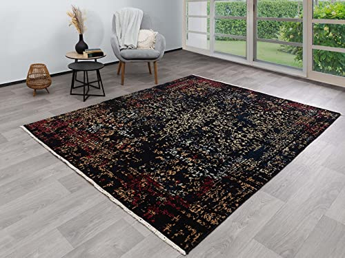Steffensmeier Nepal Indien Teppich Pasni | Wolle, Schwarz, Größe: 250x350 cm, Wollteppich für Wohnzimmer und Schlafzimmer