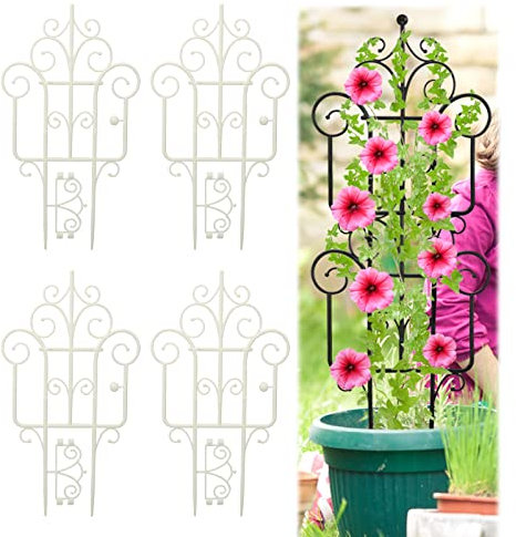 RWUDV Lot de 6 treillis pour plantes en pot de 40 cm, treillis de jardin empilable pour plantes en pot, mini jardin décoratif en plastique, supports de fleurs en pot, treillis d'escalade, blanc