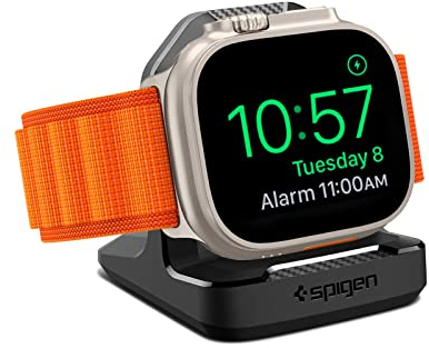 Spigen Rugged Armor Ständer Entwickelt für Apple Watch Ladestation für Apple Watch Ultra 2/1 und Serie 10/9/8/7/6/5/SE/4 - Schwarz