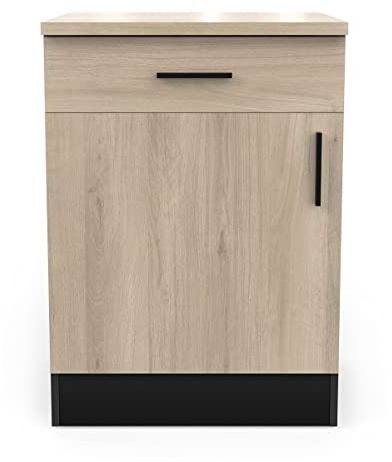 Demeyere Mueble bajo Cocina, 1 Puerta y 1 cajón, Origan, Fabricado en Francia, Garantía de 2 años, Madera de ingeniería, Kronberg/Negro Mate, L 60 x P 60 x H 85 cm