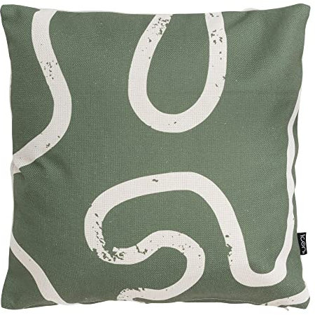 icon Indoor Outdoor Cushions Filled, Kyoto Collection, Squiggle Print, 43cm x 43cm, Water Resistant, Green Outdoor Cushions for Garden Furniture, Lounge, Garden, Patio