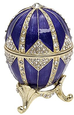Brillibrum Design Schmuck Ei vergoldet Schmuckschatulle Emaille vergoldet Handmade Schmuckdose Schmuckei (Blau - M: 6 x 4,5 cm (H x Ø)