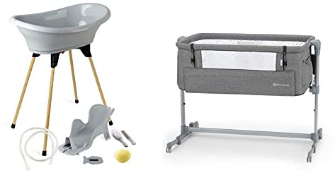 THERMOBABY - Pack Bain Bébé Vasco 7 en 1 Gris & Kinderkraft NESTE UP Lit bébé cododo, Lit bebe avec matelas de la naissance, Réglage de la hauteur, Sac de Transport inclus