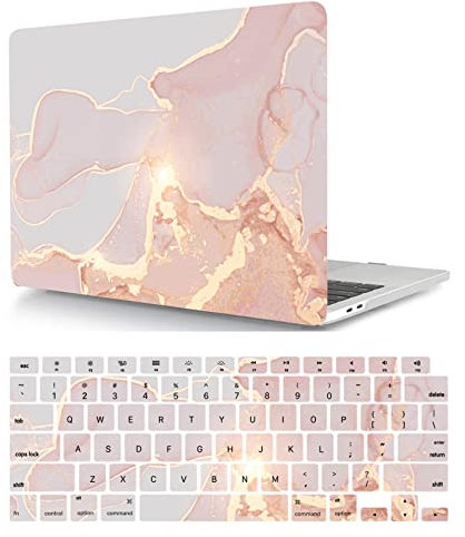 Laptop Hülle für MacBook Pro 16 Zoll Modell A2141 2020 Freisetzung mit Touch Bar and Touch ID, Plastik Schützend Hartschale Case Cover & Tastaturschutz, rosa und Gold