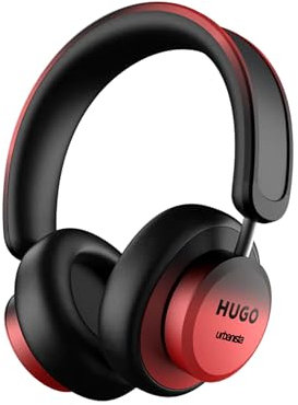 Urbanista Los Angeles Solar Powered Wireless Over Ear Headphones, Infinite Playtime Active Noise Cancelling Bluetooth 5.0 Headphones, Self Charging ANC Earphones with On Ear Detection, Hugo Red