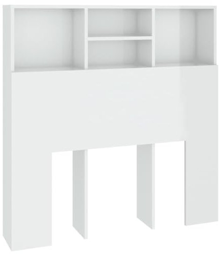 vidaXL Headboard Cabinet - High Gloss White, Wall Mounted Engineered Wood Bed Complement with Top Compartments for Bedroom