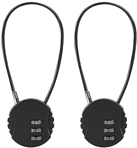 Lizbin 2 Pack Serrure à Combinaison Cadenas Étanche Extérieur à 3 Chiffres, Serrure De Casier Serrure de Gymnastique, Mini Cadenas à Combinaison De Câbles Métalliques, Serrure de Porte à Code (Noir)