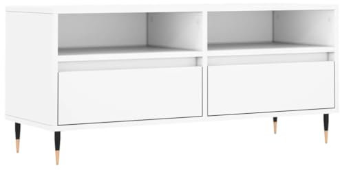 vidaXL TV Schrank, Fernsehschrank mit Eisenbeinen, Fernsehtisch für Wohnzimmer, Lowboard Sideboard TV Ständer TV Gerät, Weiß Holzwerkstoff
