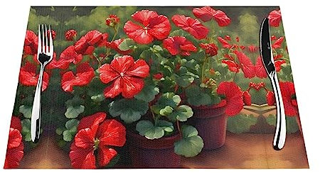 Rote Geranien Hitze- und Rutschfest Vintage gewebte Tischsets eine perfekte Mischung aus Schutz und Dekoration schützen den Tisch 45,7 x 30,5 cm 6 Stück