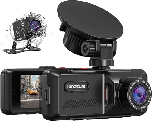 Kingslim Dual Dashcam mit GPS, 1080P FHD Vorne und Hinten Autokamera mit 3.16 Zoll-IPS-Bildschirm, 170°, G-Sensor, WDR, Loop-Aufzeichnung, Notfallaufzeichnung, Parkmonitor, Bewegungserkennung