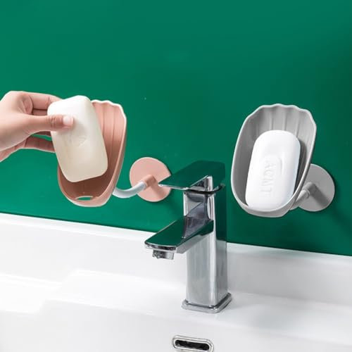 Lot de 2 porte-savons en forme de coquillage - Fixation murale verticale amovible - Ventouse auto-drainante - Gris