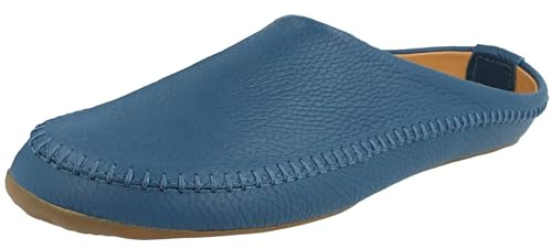 HAFLINGER Damen Hausschuh Herren Leder Ziernaht Gummisohle Everest Softi 488044, Größe:40 EU, Farbe:Blau