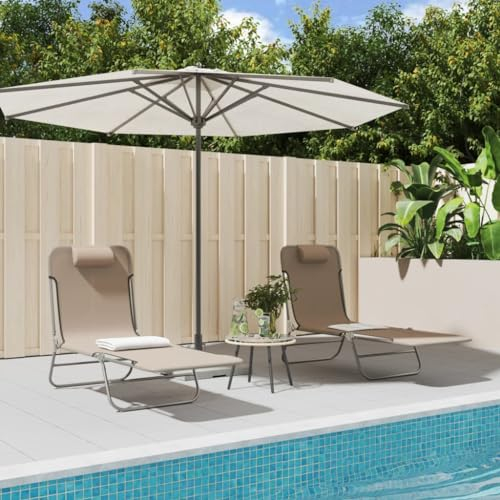 ZEYUAN Sonnenliegen Klappbar 2 STK. Taupe Textilene und Stahl Gartenliege, Liegestuhl, Sonneninsel Outdoor, Liegen, Gartenmöbel, Loungemöbel, Relaxliege - 360186