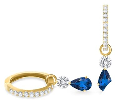 Ohrstecker Gold Hängend, Ohrringe Hochzeit Damen 925 Silber Tropfenförmiger Blauer Zirkon Schmuck