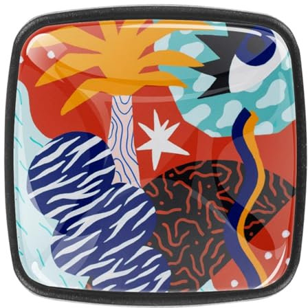 suojapuku Quadratischer Schrankknopf,4er-Pack,Kunst abstrakt bunt,Küchenschrank-Hardware für Kommode,Schublade,Schrankgriff