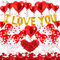 Valentinstag I LOVE YOU Luftballons Set - Romantische Valentinstag Dekoration für Sie Ihn - Rote Liebe Herz Ballons mit Roten Rosenblättern, Valentinstag Hochzeit für Männer Frauen