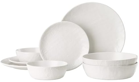 Navaris Steingut Geschirr Set 2 Personen (8 Teile) - Teller Set Geschirrset Geschirr - Tafelservice mit Suppenteller Tellerset - Kombiservice - Tafelservice 2 Personen - Weiß