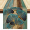 LRartdeco Tischläufer Grün Tischlaufer Abwaschbar Antik Rustikal Holz Tischband 40x140cm Table Runner Ginkgo Biloba Landhausstil Läufer Tisch Leinen für Restaurant Esstisch Dekoration