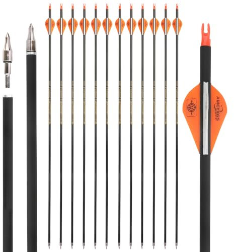 12pcs Pure Carbon Pfeile Spine 300 350 400 500 600 Jagdpfeile Zielpfeile für Recurve Bogen Compound Bogen (2 orange 1 weiß, Spine 300)