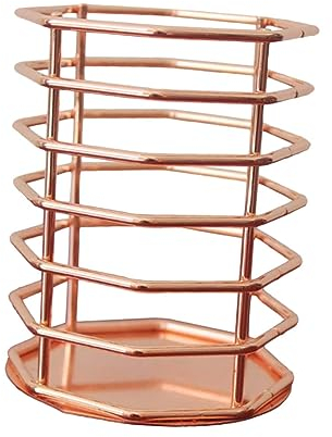 Amosfun Eisen Metall Stift Lagerung Box Achteckige Form Rose Gold Schreibtisch Veranstalter Schönheit Make-up Container