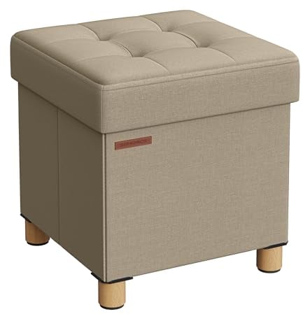 SONGMICS Sitzhocker mit Stauraum, kleine klappbare Sitzbank, 38 x 38 cm Fußbank, Aufbewahrungsbox, bis 300 kg belastbar, für Wohnzimmer Schlafzimmer Schlafsaal, kamelbraun LSF014K11