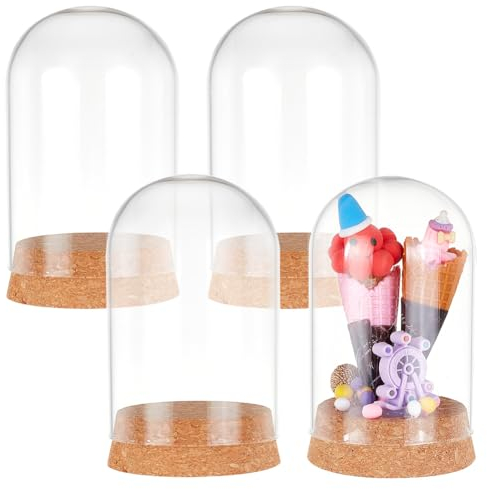 PH PandaHall 4pcs Cloche Bell Jar Glass Dome Cover Display Dome with Cork Base Glass Bottles Dome Decorative Jars Display Case for Flower Storage Home Christmas Party Favor Decoration 6.5x11cm