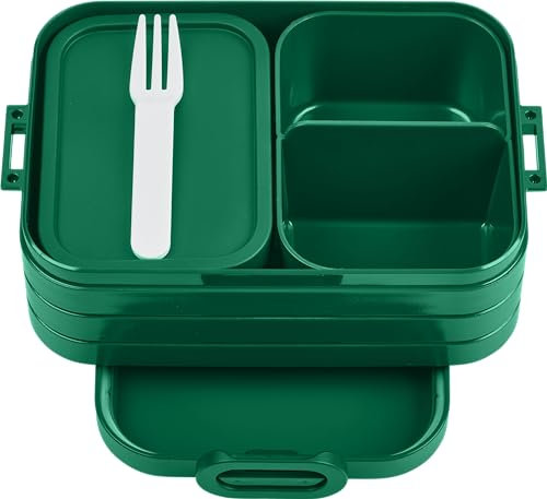 Mepal Brotdose Midi - Brotdose mit Bento Box - Für 2 Sandwiches oder 4 Brotscheiben - Lunchbox für kleine Snacks & Reste - Brotdose Erwachsene - Essenbox mit Fächern - Vivid green