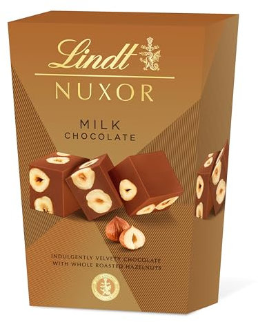 Lindt Nuxor bombones Chocolate con Leche y avellanas, chocolate Lindt, chocolate con frutos secos, cremoso, crujiente, bombones para regalar, 150 g