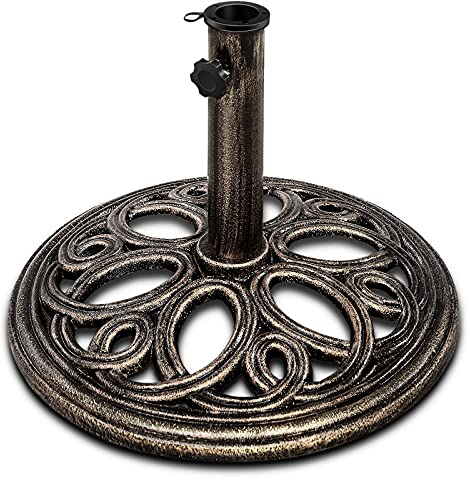 KOMFOTTEU Pied de Parasol en Métal pour Mât de Parasol 38/48 mm, Support de Parasol Inoxydable et Robuste, Base de Parasol, pour Jardin, Balcon, terrasse, Cour, Φ 45 x 31 cm (H), Bronze