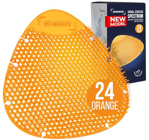 Spargos Urinal Deodoriser Cakes, 24 Pack Orange, Anti-Splash Screens | 24 anti-splash urinal cakes, orange scent. Odour control for office, pub, stadium and school toilets. Gloves incl.
