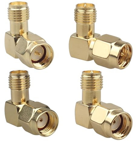 Futheda 4 Type Set SMA Adapter Kits Male to Female Low Loss Gold-Plated 90 Degree Right Angle RF Coaxial Connector for 2G/3G/4G LTE Antenna Extension Cable Radio FPV Drone Backup Camera WiFi Router