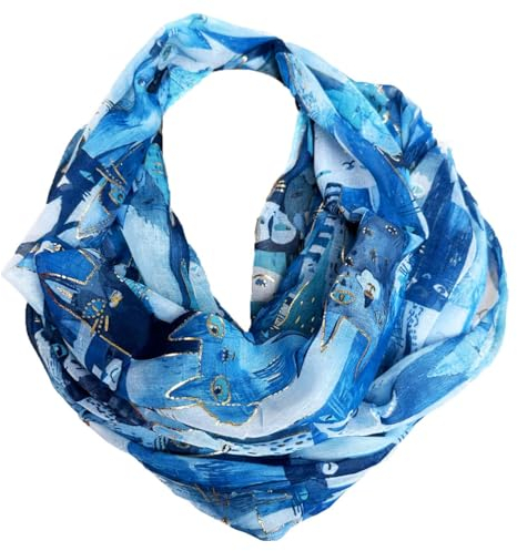 J26 Glitzer Katze Cartoon Seide Sommer Loop Kätzchen Silk Stripes Regenbogen Rundschal (Blau)