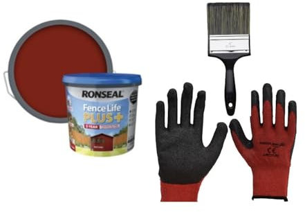 FAB INT PRODUCTS Garden Fence and Shed Paint Kit, 5 Litres Gloves and Brush Included… (Red Cedar)