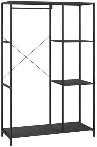 HOMCOM Coat Rack with Shoe Storage, 170cm Free Standing Hall Tree with Hanging Rail and Storage Shelves, 2-In-1 Coat Stand for Hallway, Entryway, Bedroom, Black